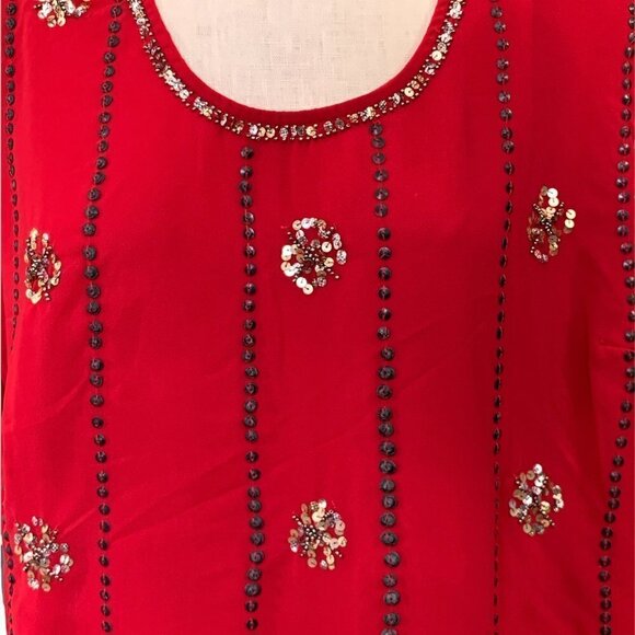 Ashley Stewart Sheer Short Sleeve Sequin Tunic Top Sz 14/16 Red #194B - Picture 6 of 9